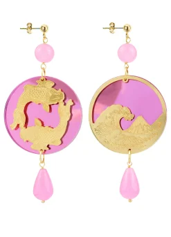 Lebole Maison Orecchini Tondo Carpa Specchio E Seta Fucsia