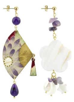 Lebole Maison Orecchini Ventaglio E Fiore Madreperla Piccolo Viola
