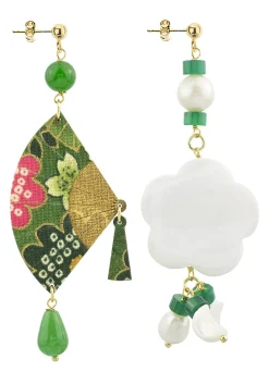 Lebole Maison Orecchini Ventaglio E Fiore Madreperla Piccolo Verde