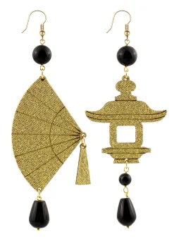 Lebole Maison Orecchini Ventaglio Grande Oro Nero