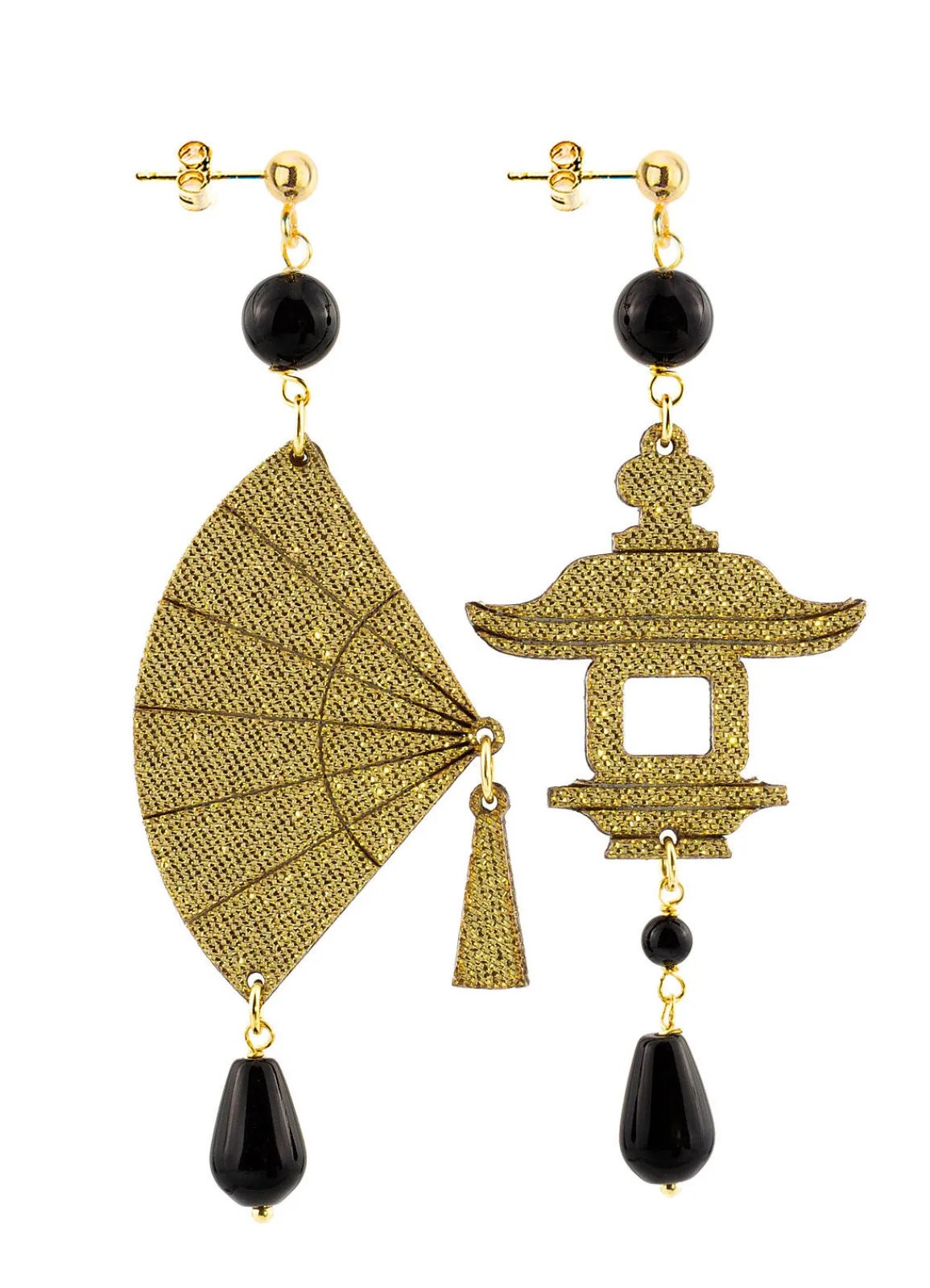 Lebole Maison Orecchini Ventaglio Piccolo Oro Nero