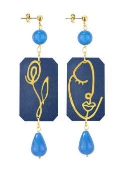 Lebole Maison Orecchini Viso E Fiore Azzurro