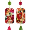 Lebole Maison Orecchini Viso E Fiore Fiori Rubino E Verde Oliva