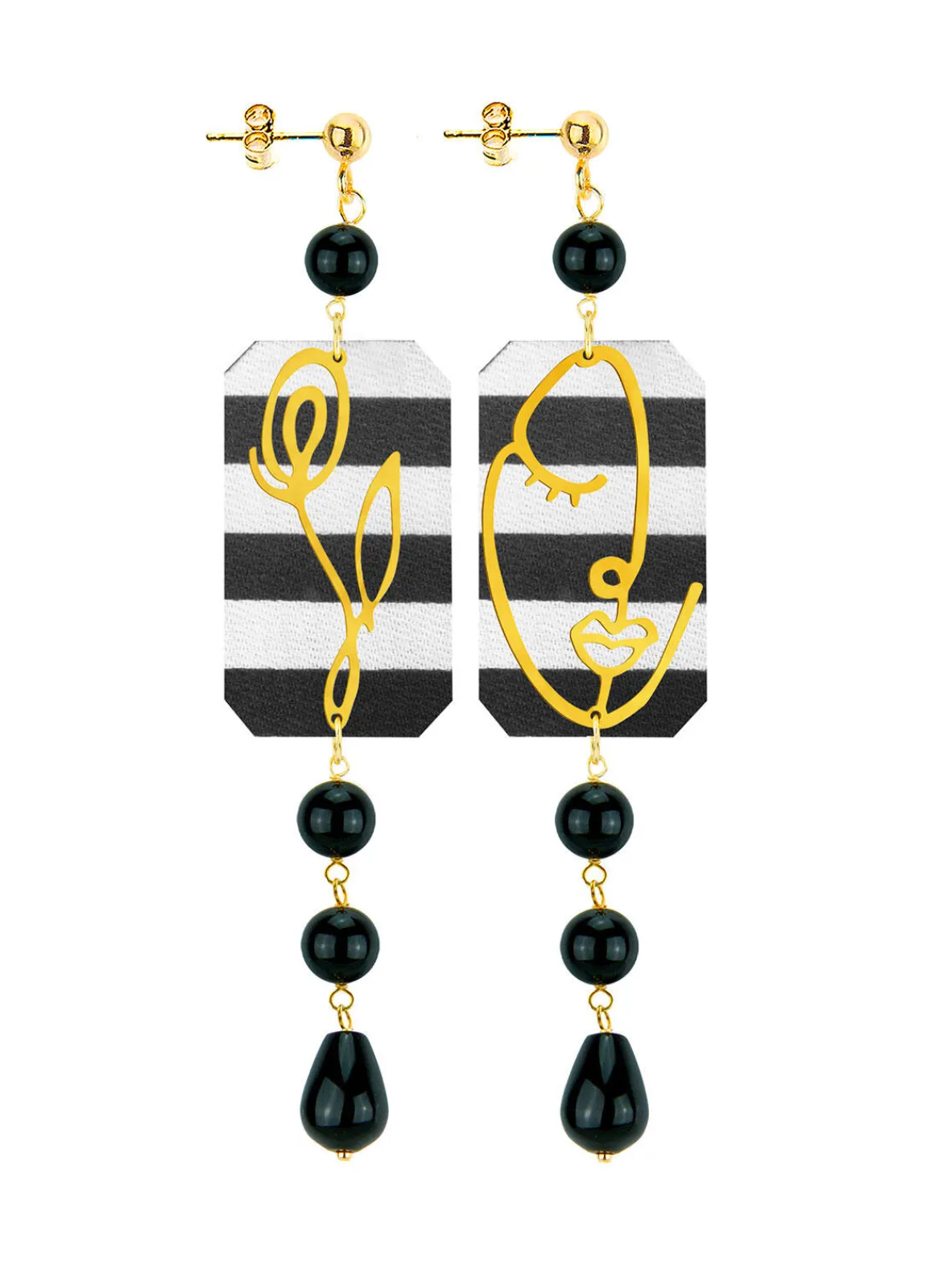 Lebole Maison Orecchini Viso E Fiore Mini Lungo Righe Nero