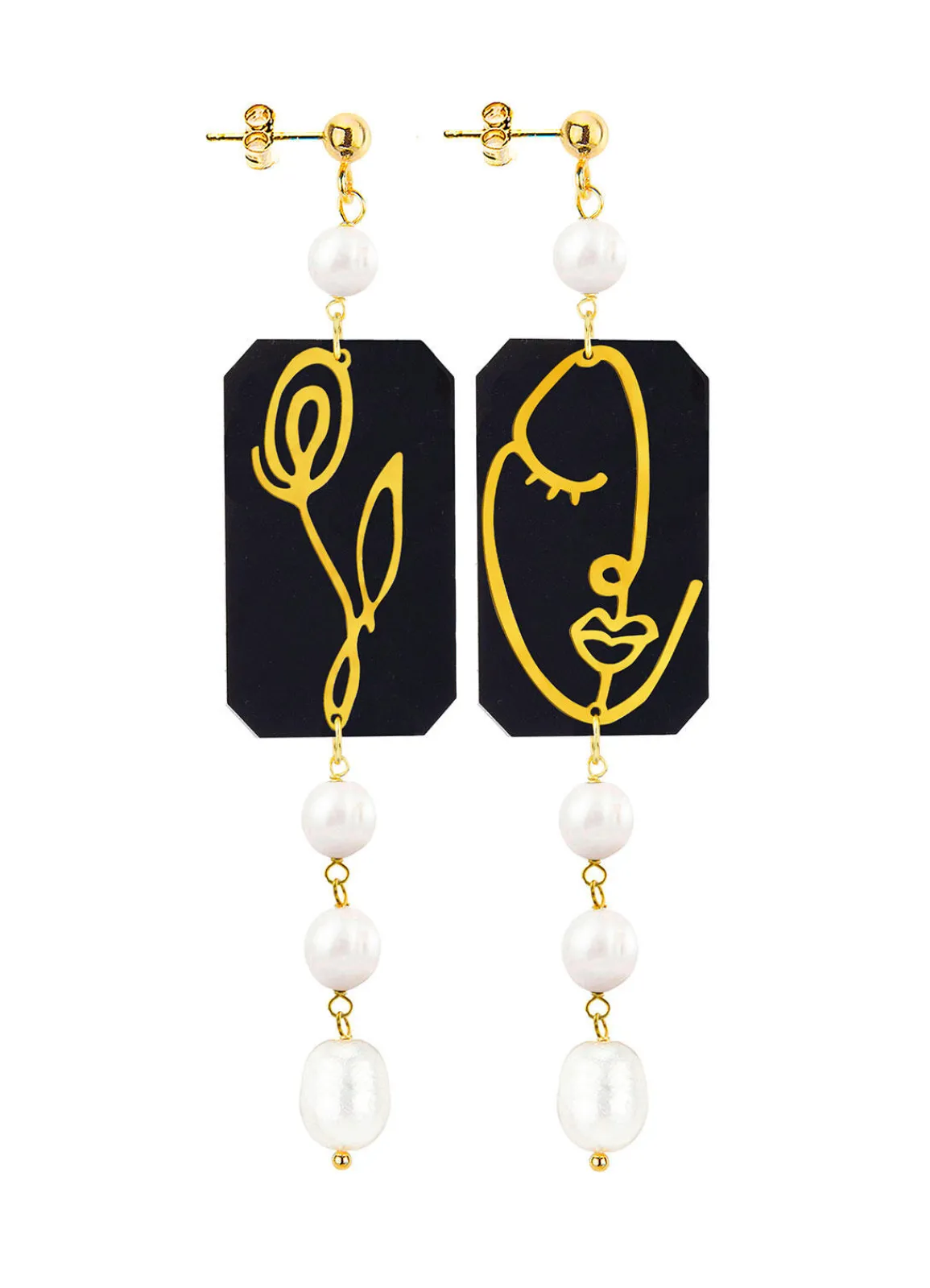 Lebole Maison Orecchini Viso E Fiore Mini Lungo Plexi Nero Perla