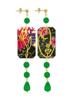 Lebole Maison Orecchini Viso E Fiore Mini Lungo Verde