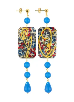 Lebole Maison Orecchini Viso E Fiore Mini Lungo Azzurro