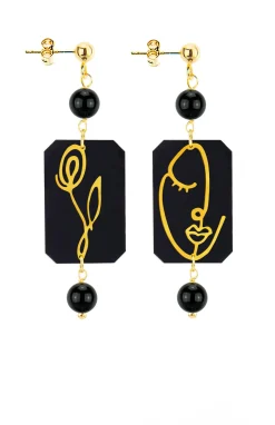 Lebole Maison Orecchini Viso E Fiore Mini Pois Plexi Nero