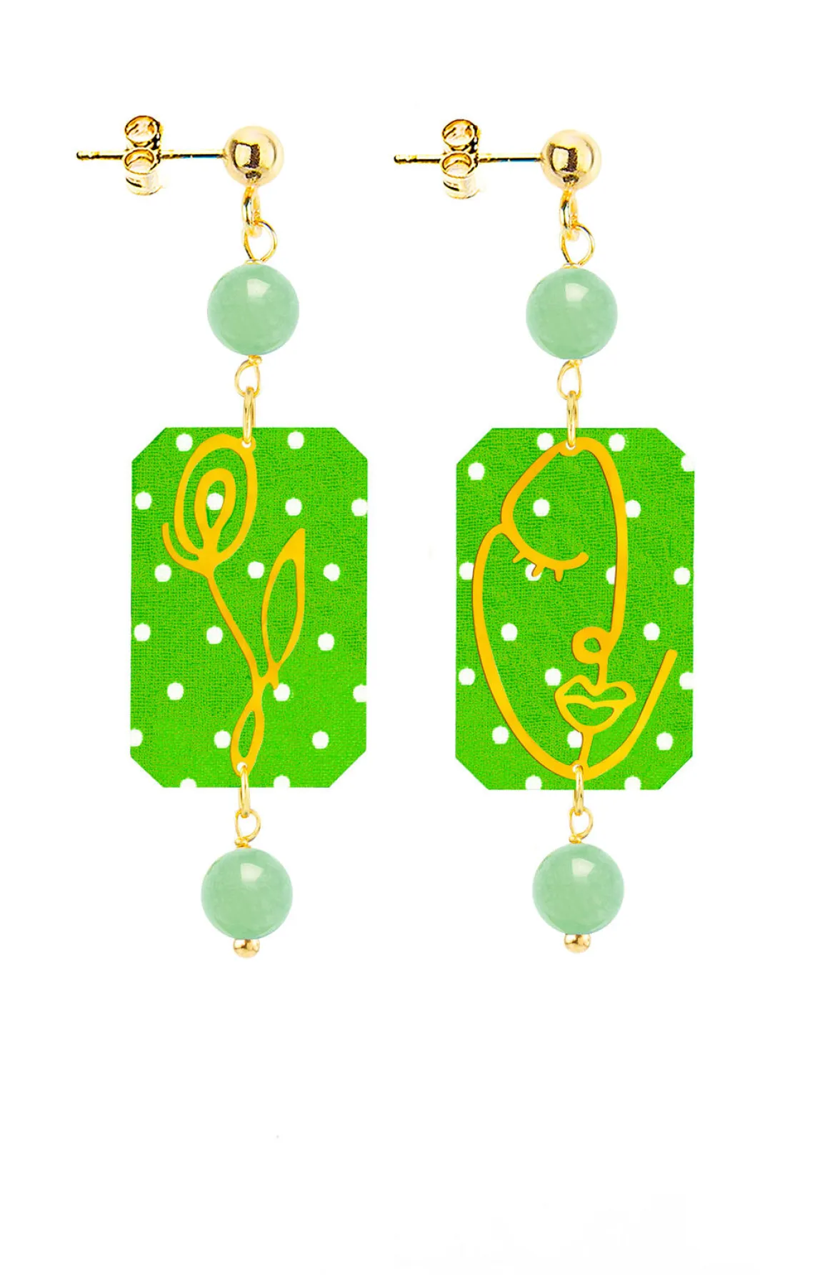 Lebole Maison Orecchini Viso E Fiore Mini Pois Verde Giada