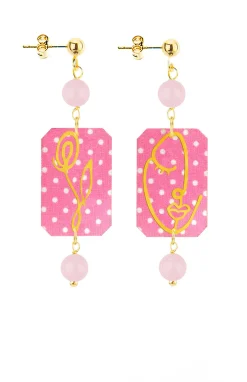 Lebole Maison Orecchini Viso E Fiore Mini Pois Rosa