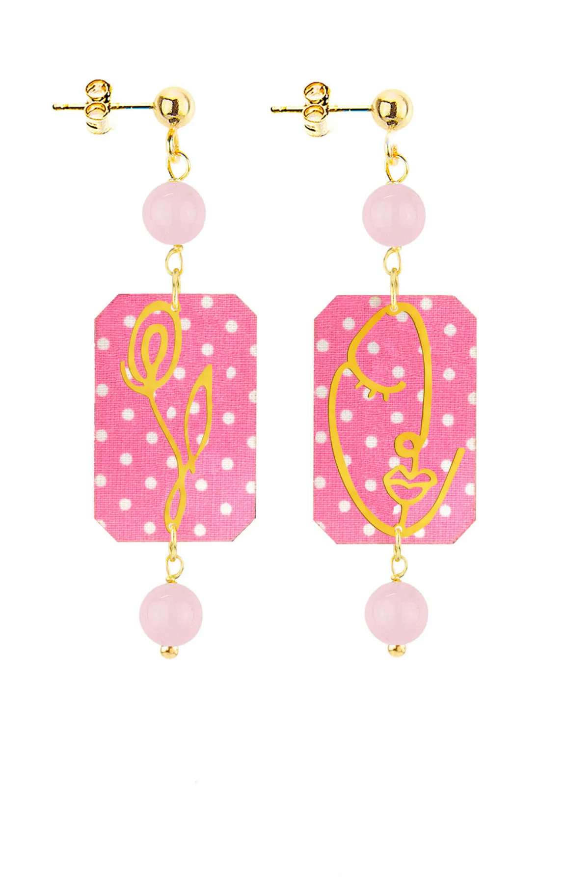 Lebole Maison Orecchini Viso E Fiore Mini Pois Rosa