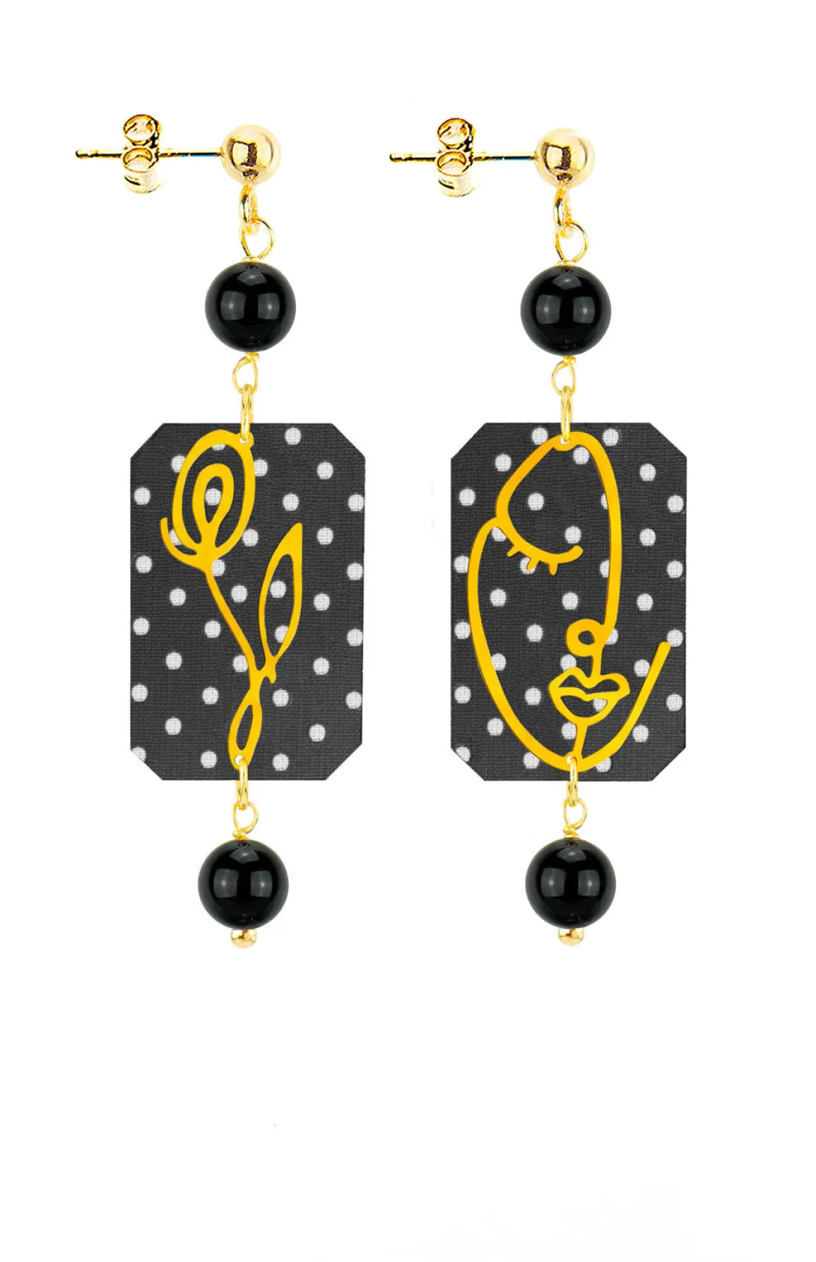 Lebole Maison Orecchini Viso E Fiore Mini Pois Nero