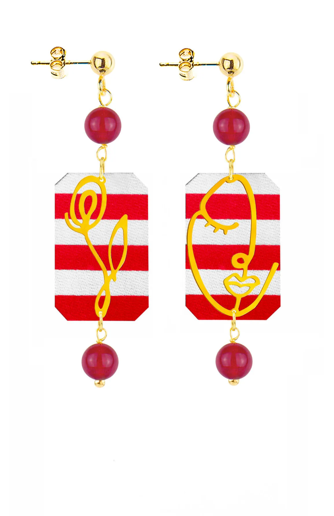 Lebole Maison Orecchini Viso E Fiore Mini Righe Rubino