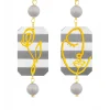 Lebole Maison Orecchini Viso E Fiore Mini Righe Grigio