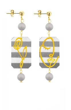 Lebole Maison Orecchini Viso E Fiore Mini Righe Grigio