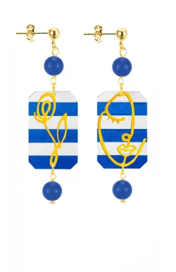 Lebole Maison Orecchini Viso E Fiore Mini Righe Blu