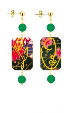 Lebole Maison Orecchini Viso E Fiore Mini Verde