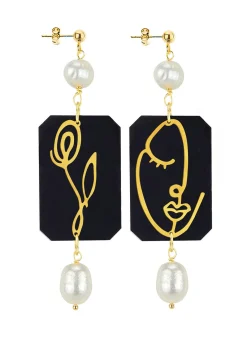 Lebole Maison Orecchini Viso E Fiore Plexi Nero Perla