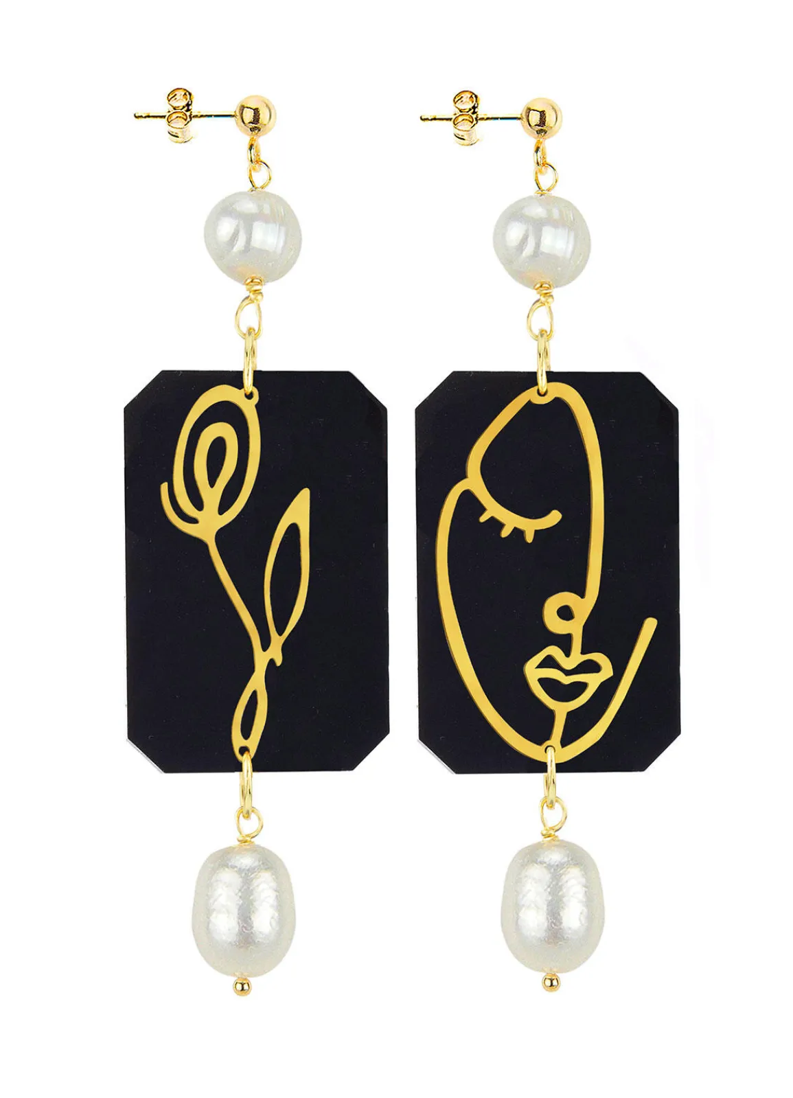 Lebole Maison Orecchini Viso E Fiore Plexi Nero Perla