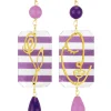 Lebole Maison Orecchini Viso E Fiore Righe Viola E Viola Chiaro