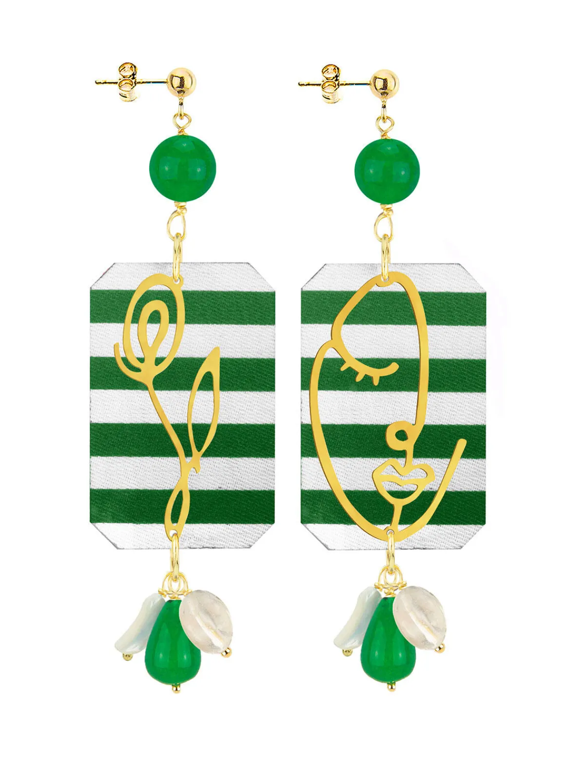 Lebole Maison Orecchini Viso E Fiore Righe Verde