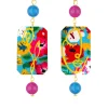 Lebole Maison Orecchini Viso E Quadrifoglio Fiori Mini Azzurro E Fucsia