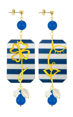 Lebole Maison Orecchini Viso E Quadrifoglio Righe Blu