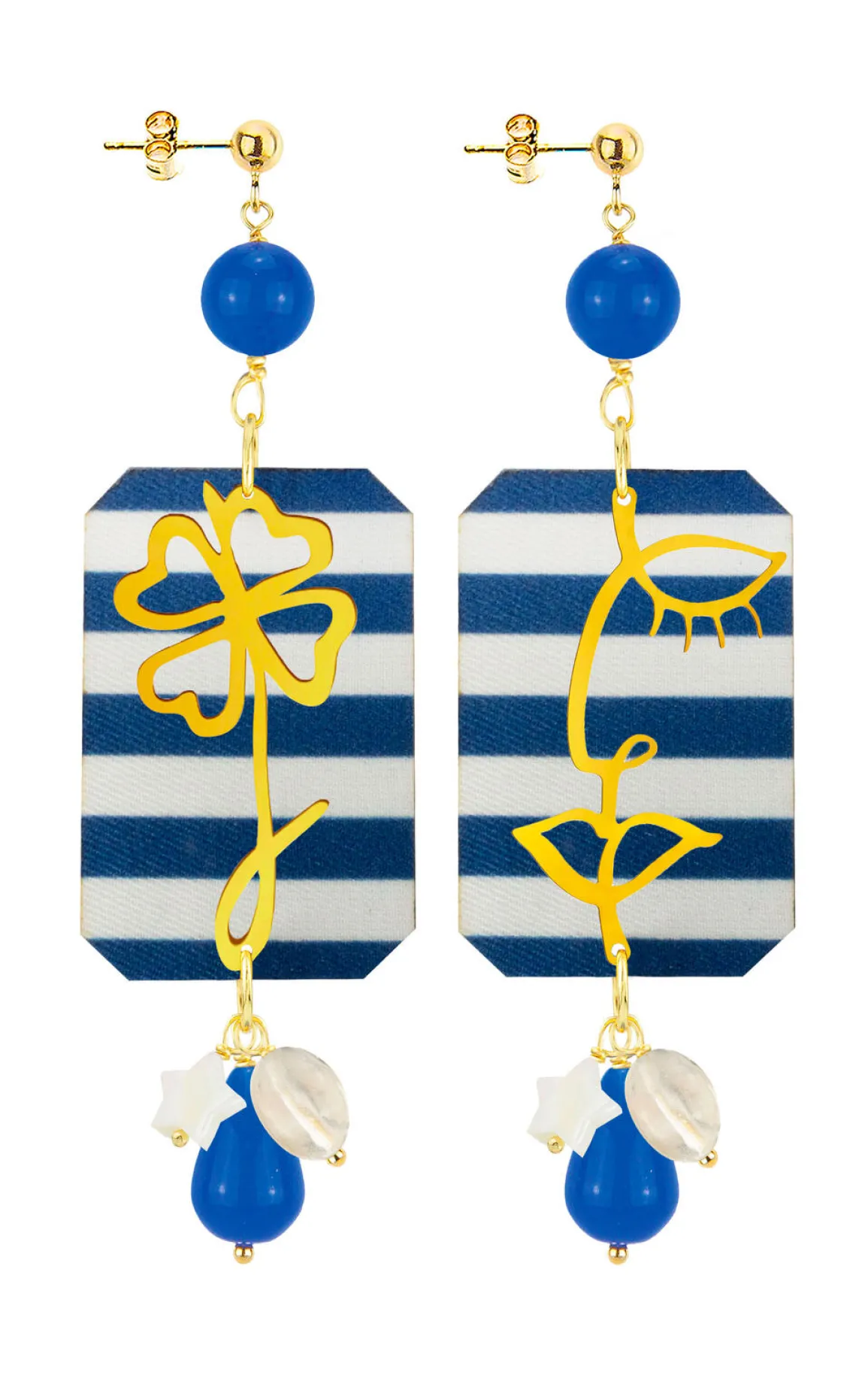 Lebole Maison Orecchini Viso E Quadrifoglio Righe Blu