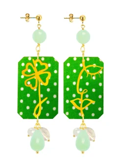 Lebole Maison Orecchini Viso E Quadrifoglio Pois Verde Giada