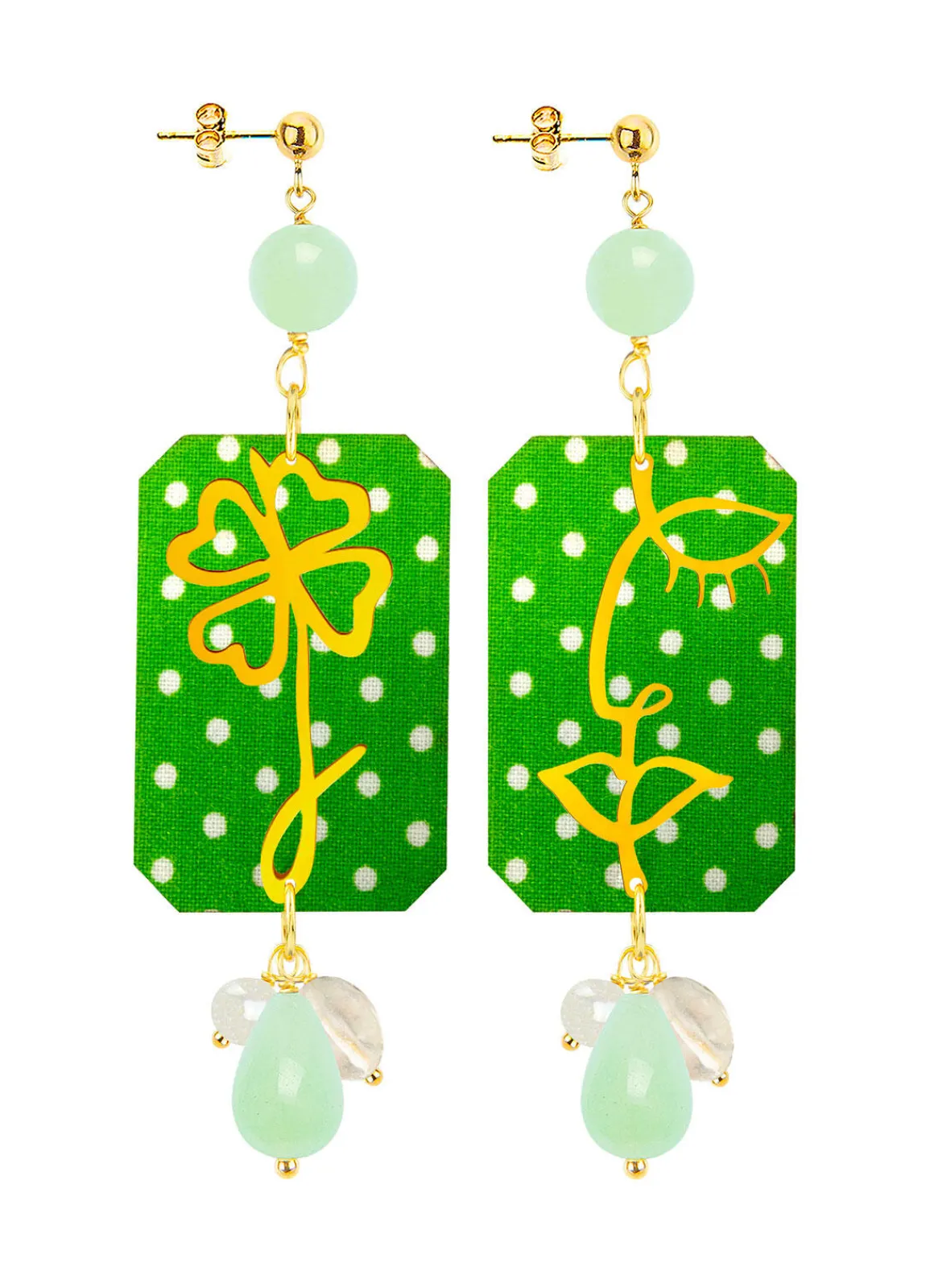Lebole Maison Orecchini Viso E Quadrifoglio Pois Verde Giada