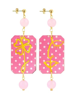 Lebole Maison Orecchini Viso E Quadrifoglio Pois Rosa Fluo