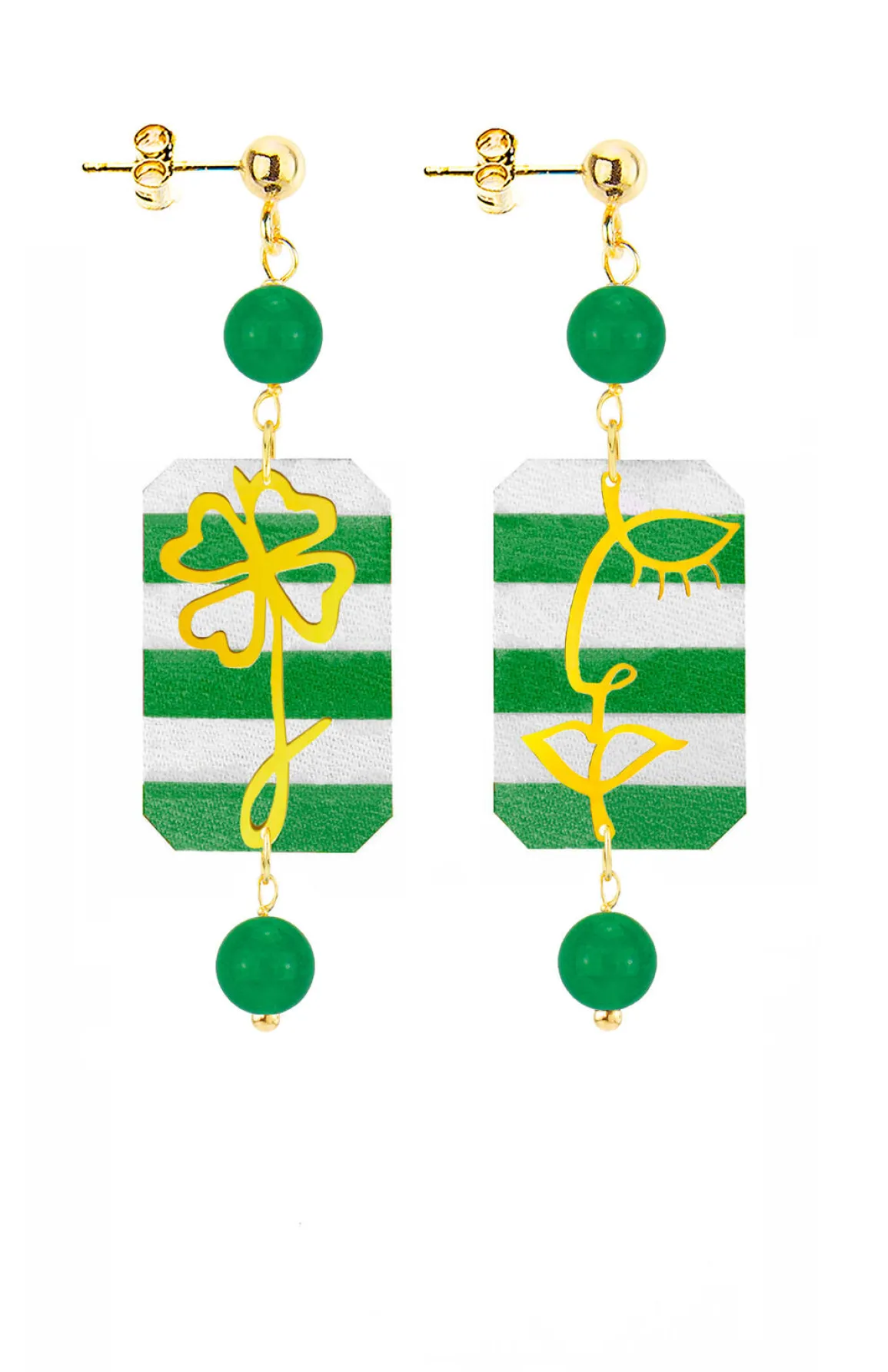 Lebole Maison Orecchini Viso E Quadrifoglio Mini Righe Verde