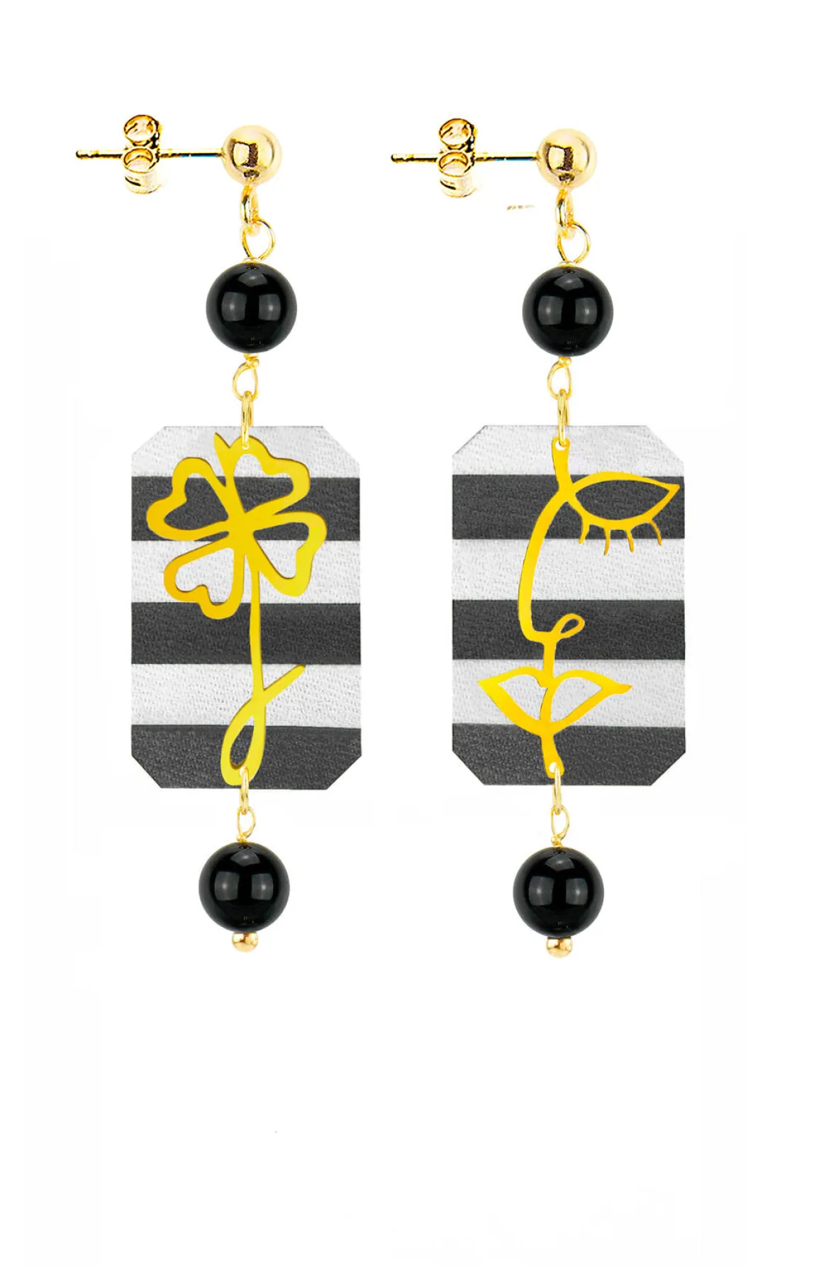 Lebole Maison Orecchini Viso E Quadrifoglio Mini Righe Nero