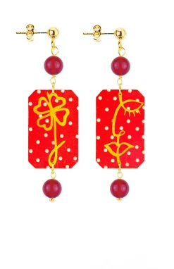 Lebole Maison Orecchini Viso E Quadrifoglio Mini Pois Rubino