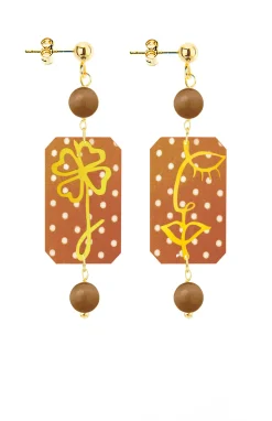 Lebole Maison Orecchini Viso E Quadrifoglio Mini Pois Marrone