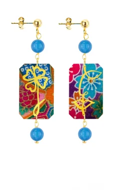 Lebole Maison Orecchini Viso E Quadrifoglio Mini Azzurro