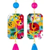 Lebole Maison Orecchini Viso E Quadrifoglio Fiori Azzurro E Fucsia