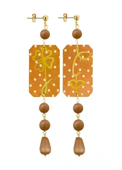 Lebole Maison Orecchini Viso E Quadrifoglio Mini Lungo Marrone