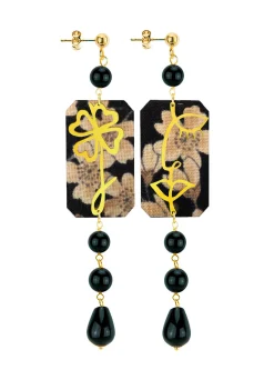 Lebole Maison Orecchini Viso E Quadrifoglio Mini Lungo Nero