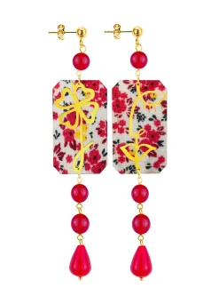 Lebole Maison Orecchini Viso E Quadrifoglio Mini Lungo Rubino