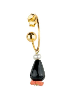 Lebole Maison Orecchino Hoop Goccia Nera Fiore Corallo