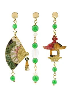 Lebole Maison Tris Orecchini Ventaglio Mini Seta Verde
