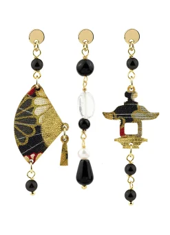 Lebole Maison Tris Orecchini Ventaglio Mini Seta Nero