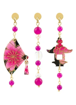 Lebole Maison Tris Orecchini Ventaglio Mini Seta Fucsia