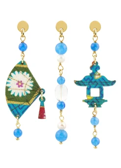 Lebole Maison Tris Orecchini Ventaglio Mini Seta Azzurro